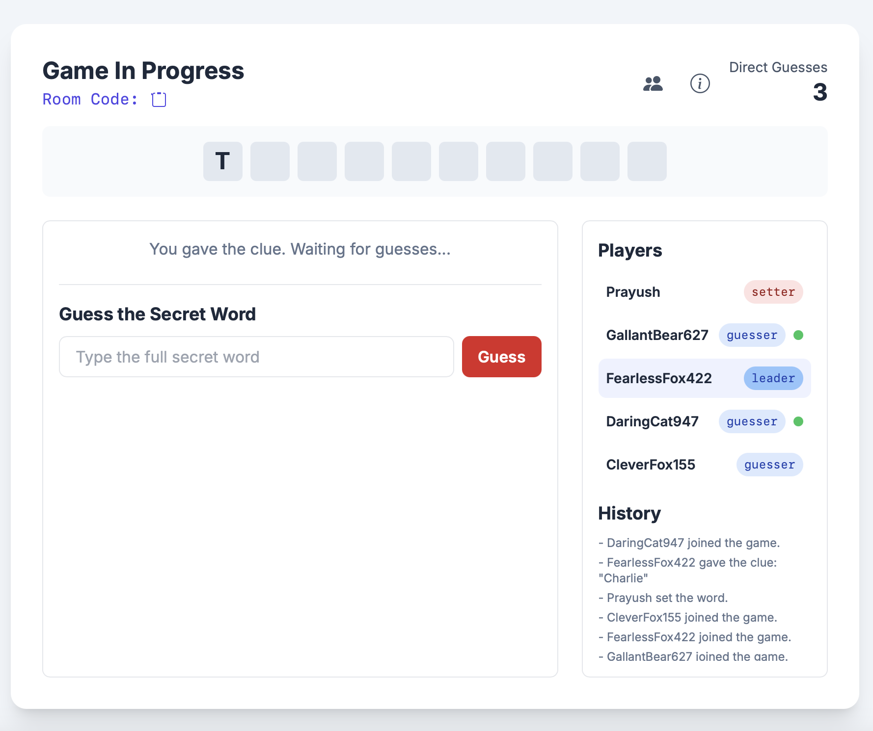 Screenshot of Connect - a collaborative word game (MVP)
