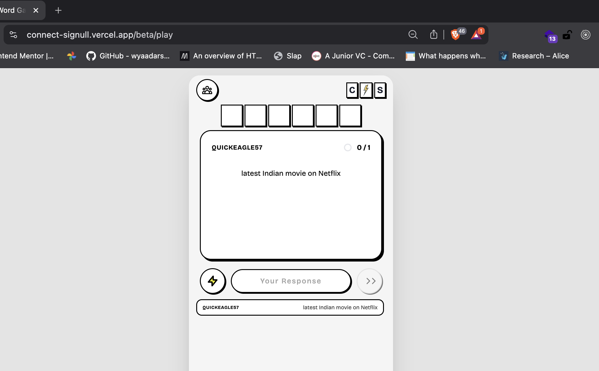 Screenshot of Connect Signull - a multiplayer word game
